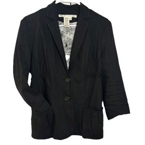 Max Studio Boho Women Sz 10 Black Blazer Jacket Linen/Rayon/Spandex Lined